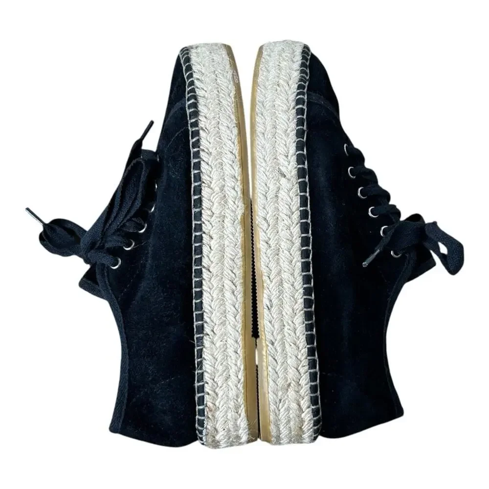 Toni Pons Lace Up Suede Espadrilles EU37 US 6.5 Black Platform Casual Closed Toe